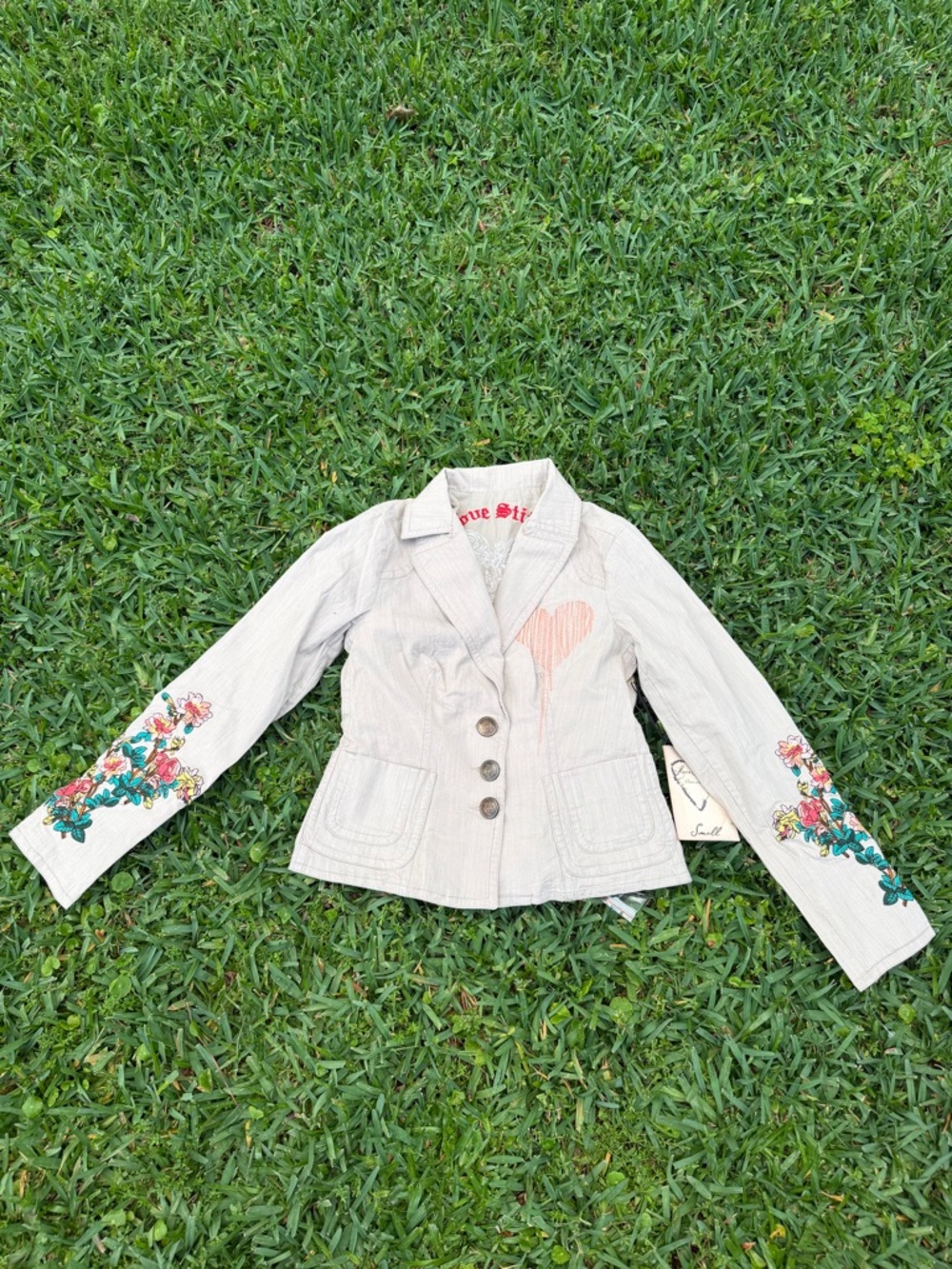 Love Stitch Vintage Boho Embroidered Cotton Blend Blazer Jacket Small NWT Floral - Picture 2 of 10